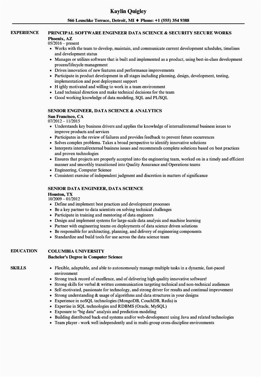 Data Sceience Porjects In Sample Resumes Data Science Resume Example Unique Engineer Data Science Resume Samples
