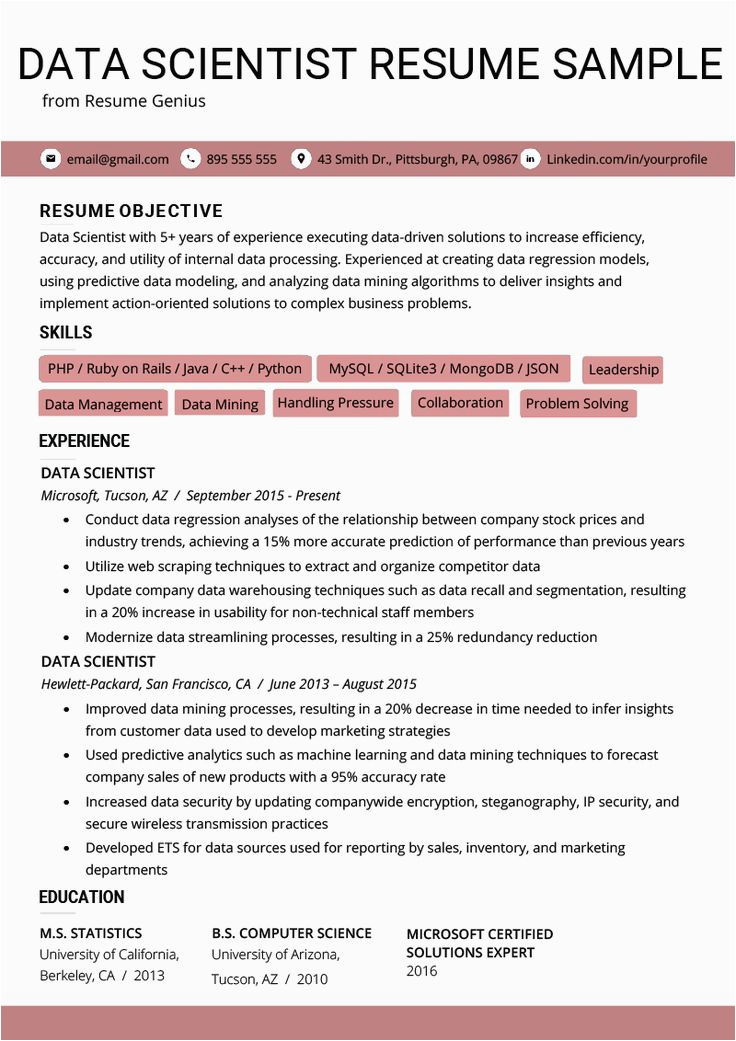 Data Sceience Porjects In Sample Resumes Data Scientist Resume Example & Writing Tips Resume Genius
