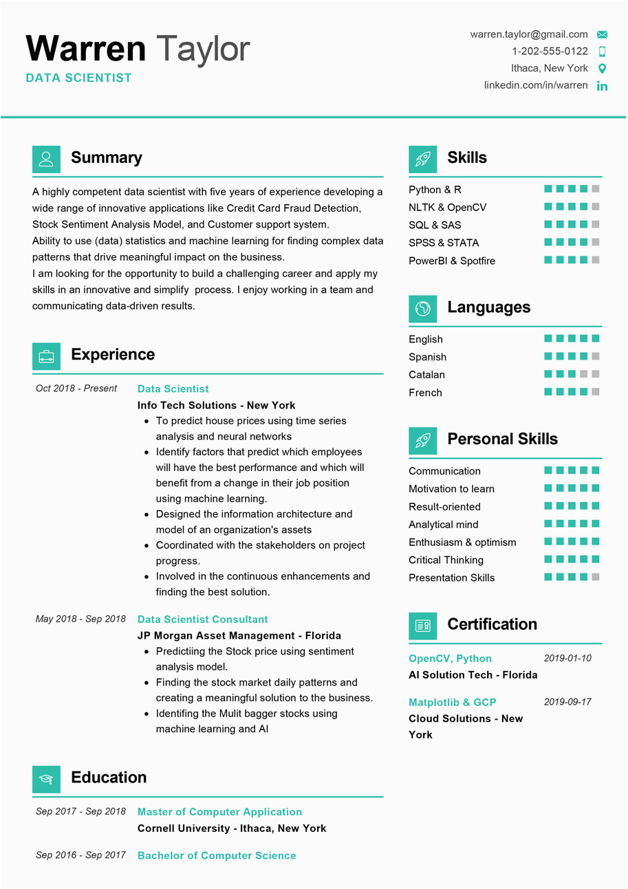 Data Sceience Porjects In Sample Resumes Data Scientist Resume Sample 2022