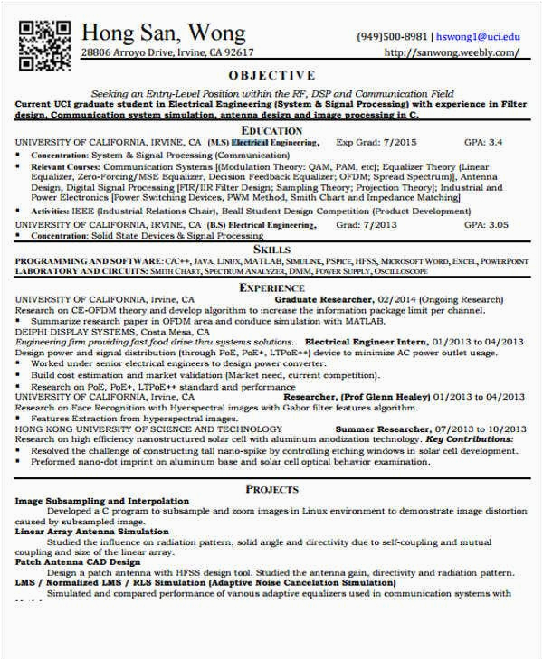 Electrical Engineering Sample Resume Entry Level 20 Engineering Resume Templates In Pdf