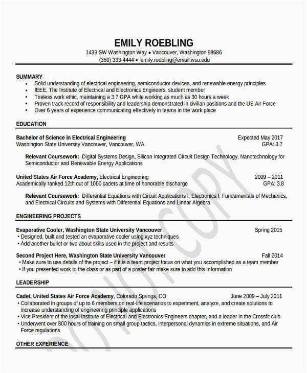 Electrical Engineering Undergrad Student Sample Resume 31 Professional Engineering Resume Templates Pdf Doc