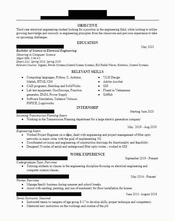 Electrical Engineering Undergrad Student Sample Resume Electrical Engineering Student Resume Sample Resume for A Midlevel
