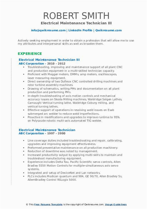 Electrical Installation and Maintenance Resume Sample Electrical Maintenance Technician Resume Samples