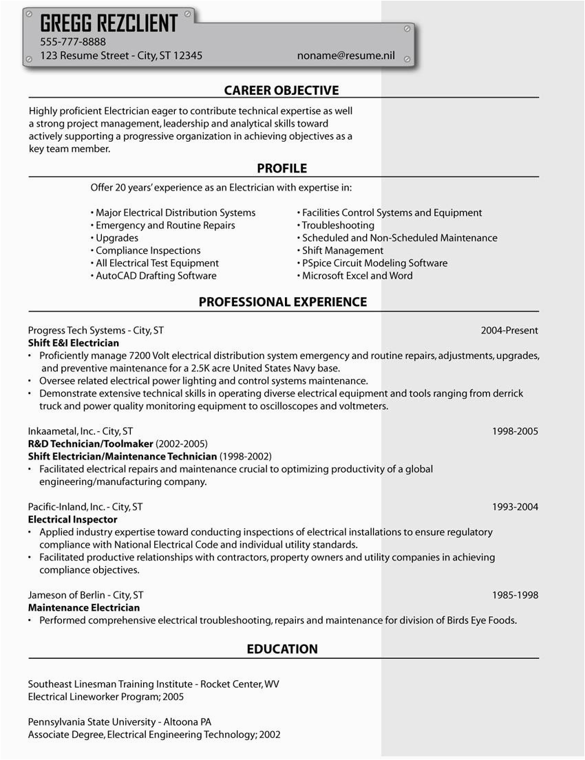 Electrical Maintenance Engineer Oil and Gas Sample Resume Electrician Resume Sample In Word format Nice Blogger