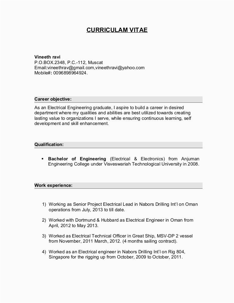 Electrical Maintenance Engineer Oil and Gas Sample Resume Resume Electrical Engineer for Oil & Gas