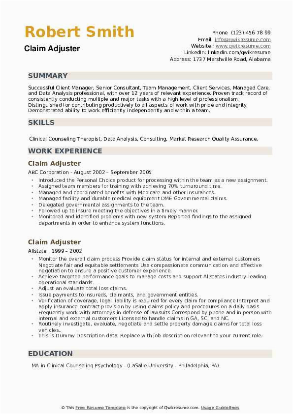 Entry Level Insurance Claims Adjuster Resume Sample Claim Adjuster Resume Samples