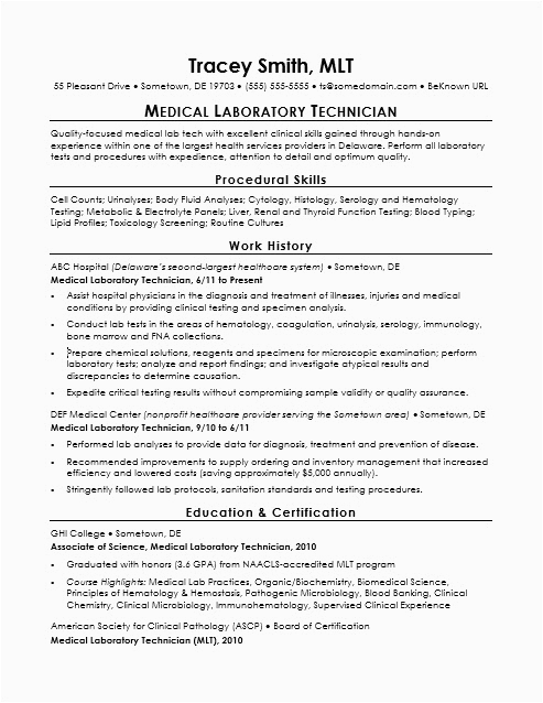 Entry Level Medical Laboratory Technician Resume Sample Entry Level Lab Technician Resume Sample