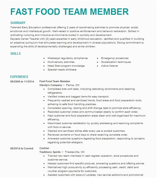 Fast Food Restaurant Service Crew Resume Sample Fast Food Crew Member Resume Example Jack In the Box Seattle Washington