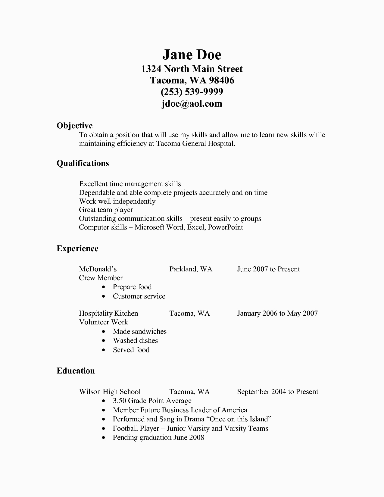 Fast Food Resume Sample with Experience Resume for Fastfood Fast Food Resume Examples Resume