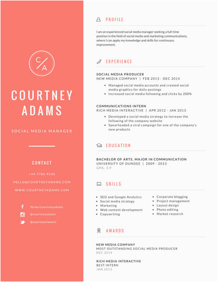 Free Sample Graphic Design social Media Resumes Bright social Media Manager Resume Templates by Canva