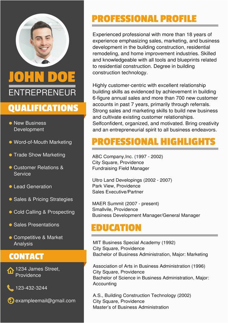 Free Sample Graphic Design social Media Resumes Custom Size Resume Template Created with Youzign “entrepreneur” theme