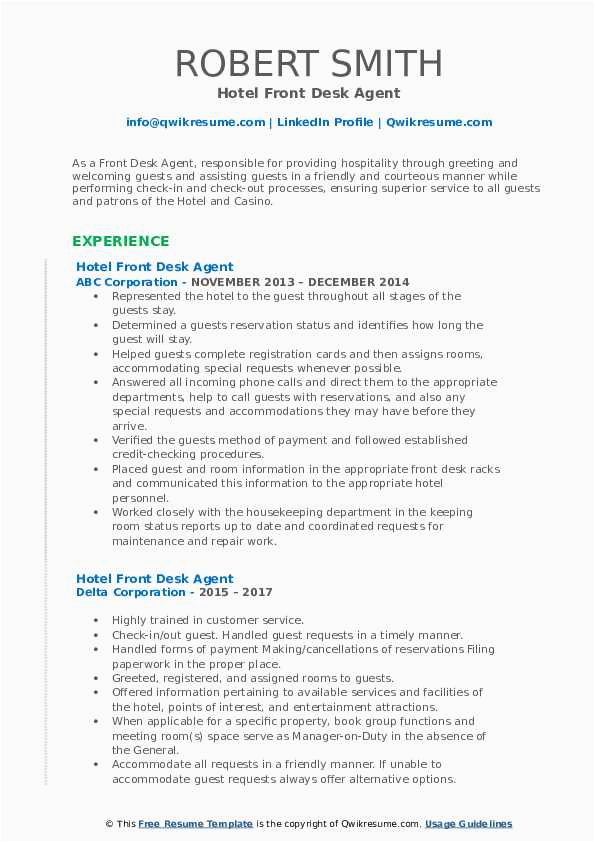 Free Sample Hotel Front Desk Resume Hotel Front Desk Agent Resume Samples