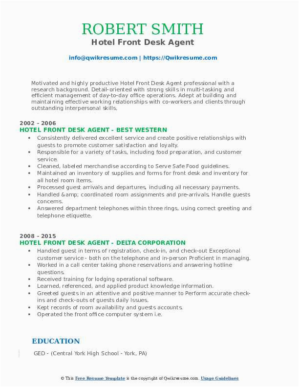 Free Sample Hotel Front Desk Resume Hotel Front Desk Agent Resume Samples