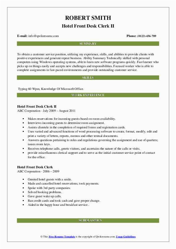 Free Sample Hotel Front Desk Resume Hotel Front Desk Clerk Resume Samples