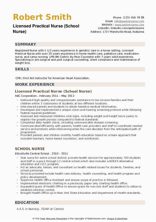 Free Sample Licensed Practical Nurse Resume Download Free Licensed Practical Nurse School Nurse Resume Docx