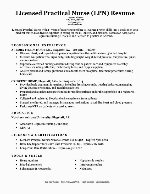 Free Sample Licensed Practical Nurse Resume Licensed Practical Nurse Lpn Resume Sample & Writing Tips