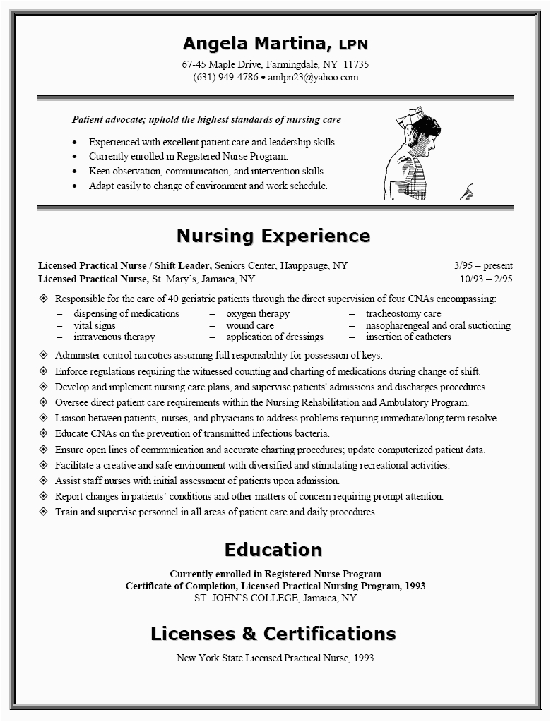 Free Sample Licensed Practical Nurse Resume Resume Sample for Lpn Nurse