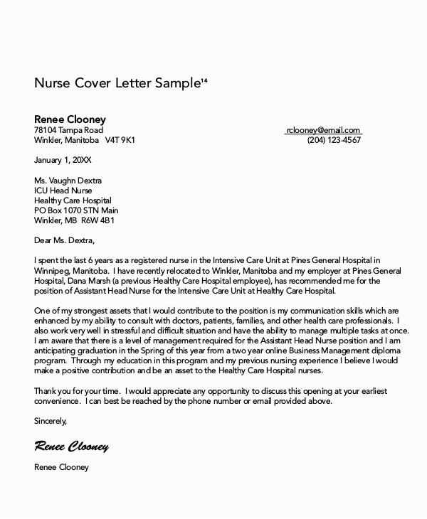 Free Sample Nursing Resumes and Cover Letters Free 8 Nursing Cover Letter Templates In Pdf