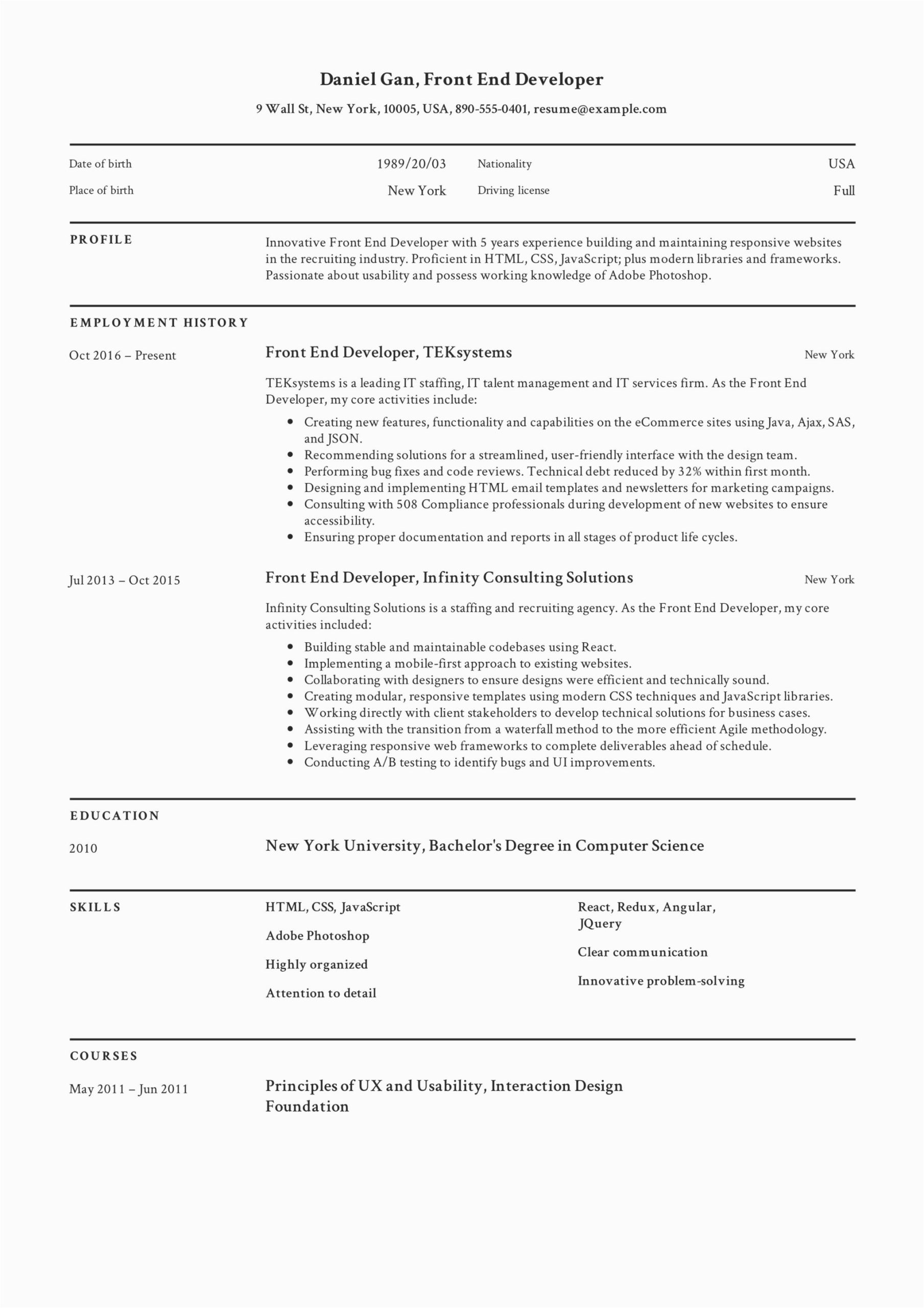 Front End Web Developer Sample Resume Guide Front End Developer Resume [ 12 Samples ] Pdf