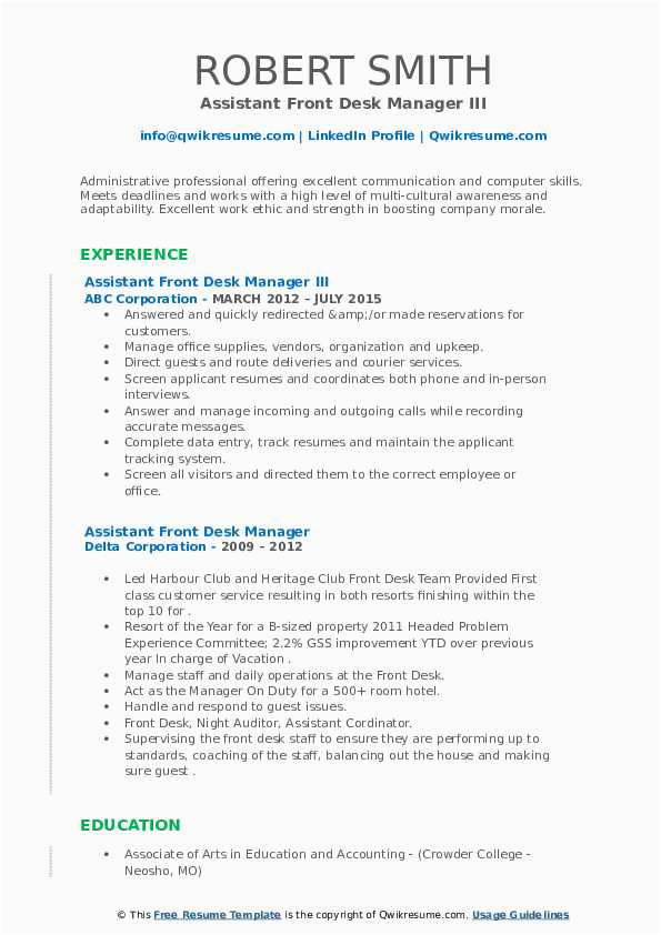 Front Office assistant Resume Samples Jobherojobhero assistant Front Desk Manager Resume Samples