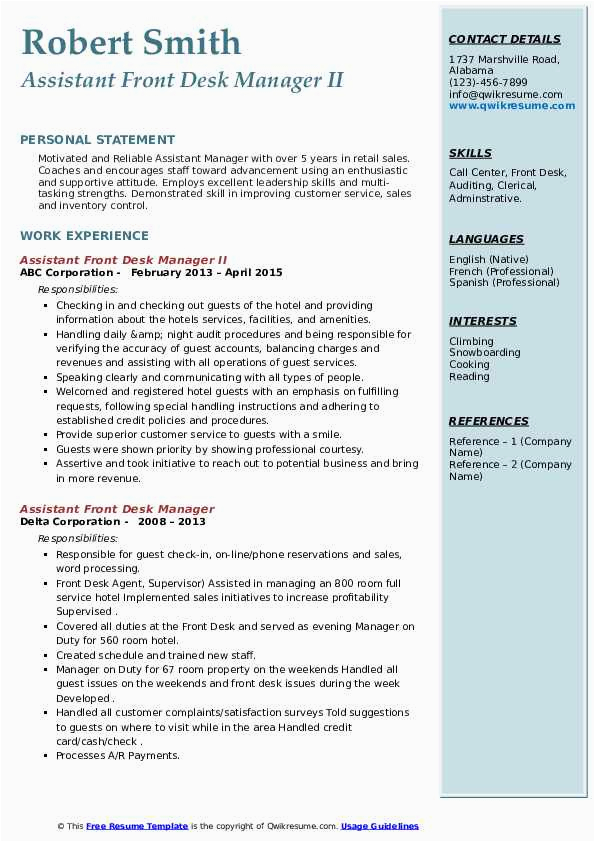 Front Office assistant Resume Samples Jobherojobhero assistant Front Desk Manager Resume Samples