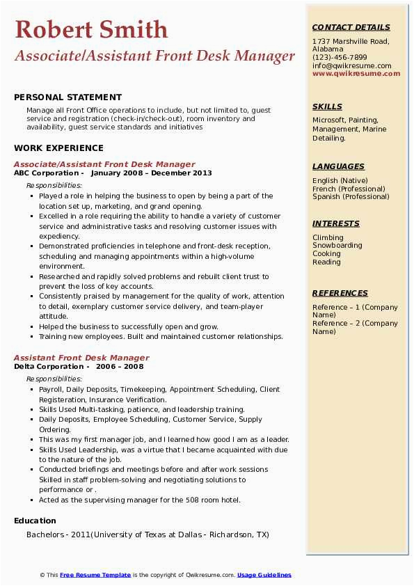 Front Office assistant Resume Samples Jobherojobhero assistant Front Desk Manager Resume Samples