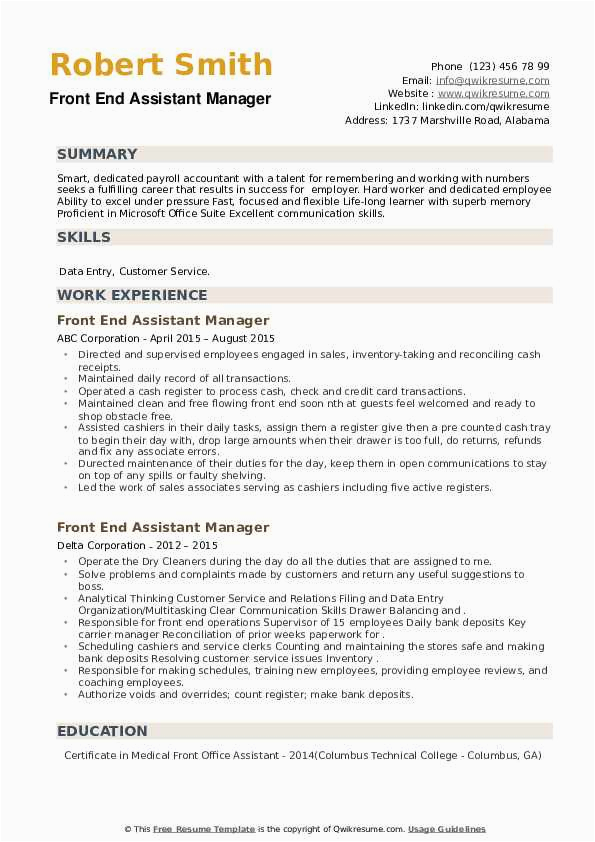 Front Office assistant Resume Samples Jobherojobhero Front End assistant Manager Resume Samples