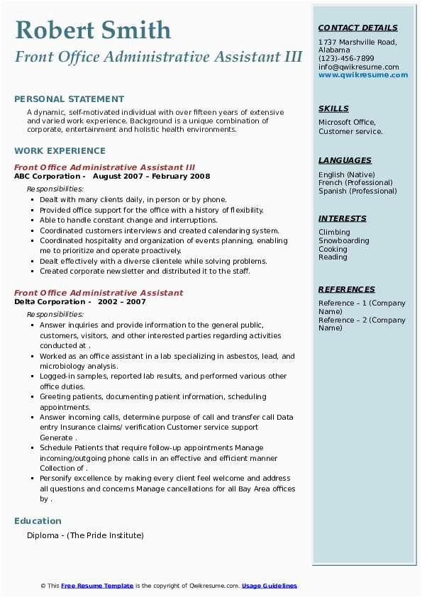 Front Office assistant Resume Samples Jobherojobhero Front Fice Administrative assistant Resume Samples