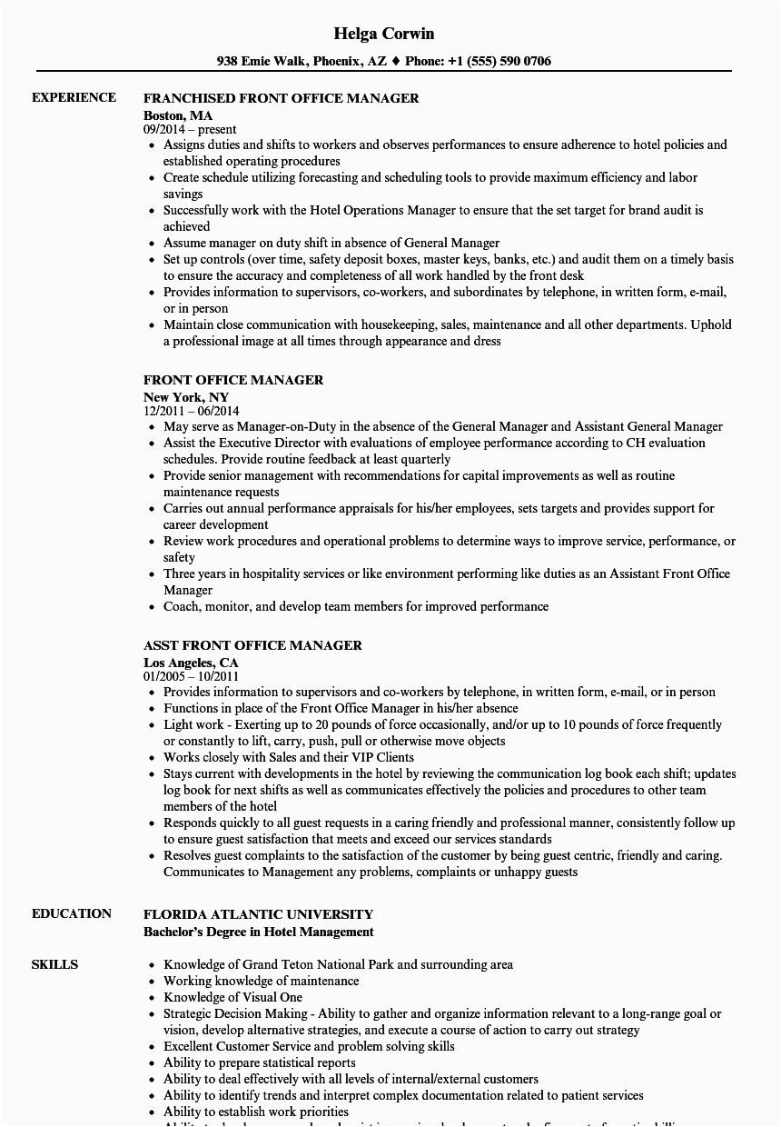 Front Office Manager Job Resume Sample Front Fice Manager Resume Samples