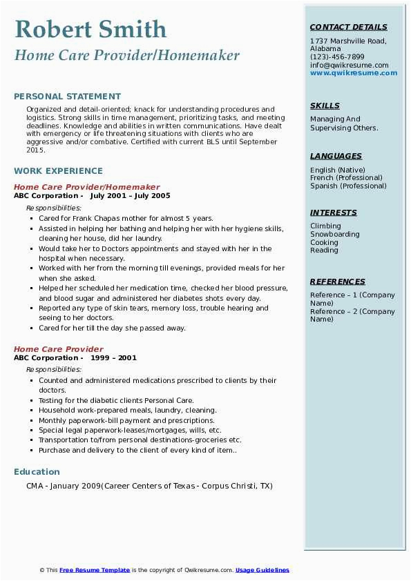 In Home Care Entrepreneur Resume Sample Home Care Provider Resume Samples