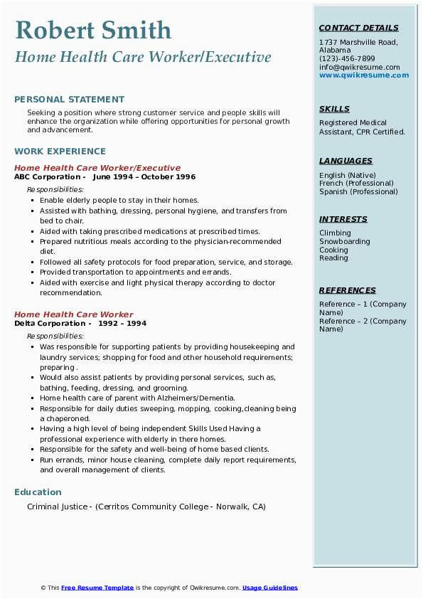 In Home Care Entrepreneur Resume Sample Home Health Care Worker Resume Samples