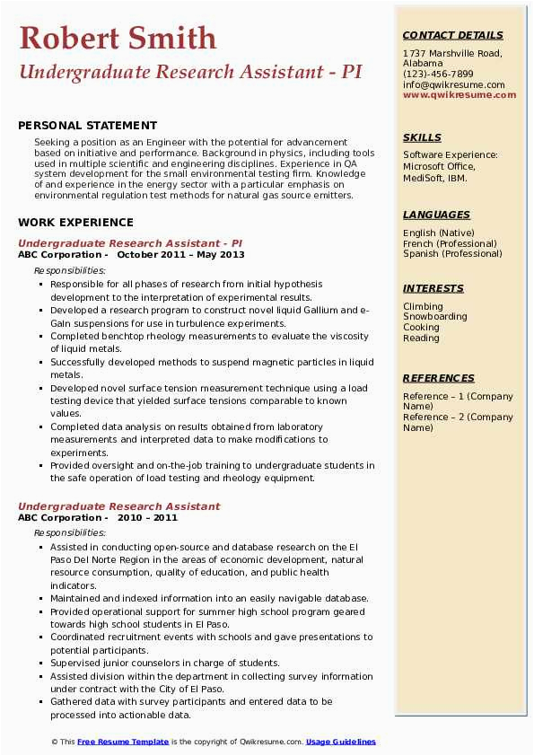 Including Undergraduate Research assistant Resume Sample Undergraduate Research assistant Resume Samples