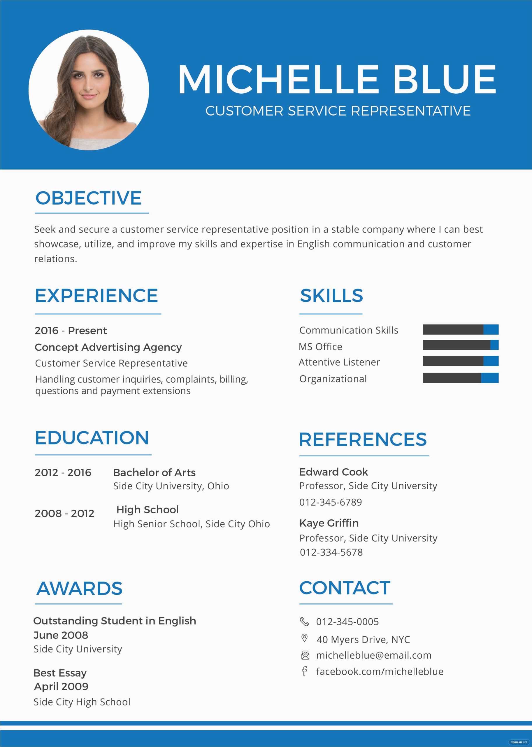 One Page Customer Service Resume Sample Free Customer Service Representative Resume and Cv Template In Psd Ms