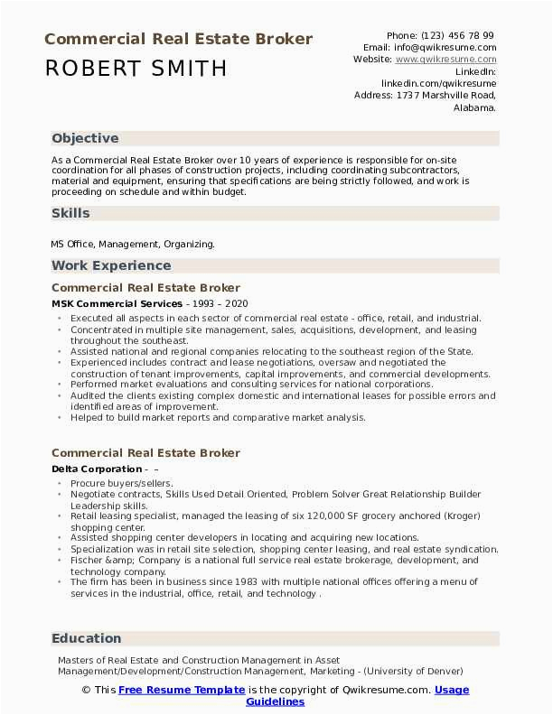 Real Estate Broker Manager Resume Samples Mercial Real Estate Broker Resume Samples