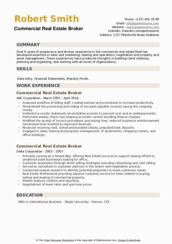 Real Estate Broker Manager Resume Samples Mercial Real Estate Broker Resume Samples