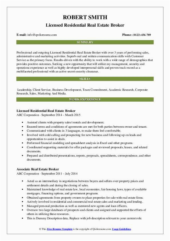 Real Estate Broker Manager Resume Samples Real Estate Broker Resume Samples