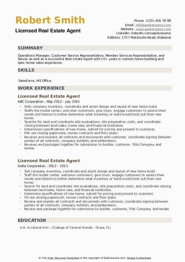 Real Estate Customer Service Resume Sample Licensed Real Estate Agent Resume Samples