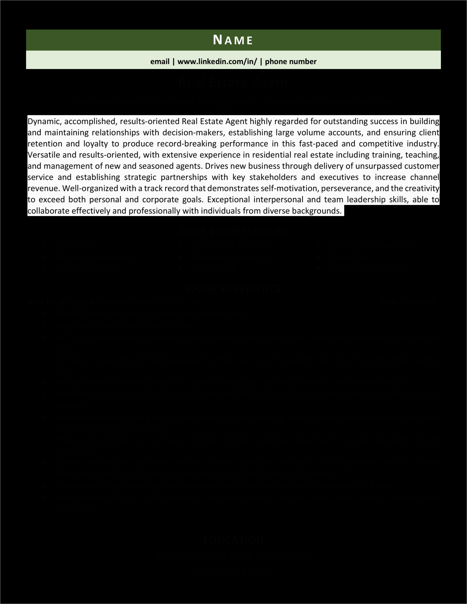 Real Estate Customer Service Resume Sample Real Estate Agent Resume Example & 3 Tips