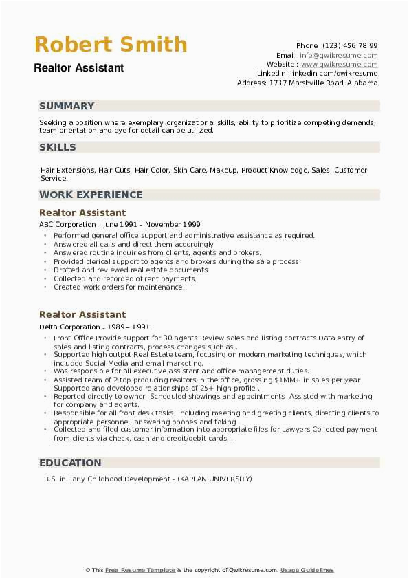Real Estate Customer Service Resume Sample Realtor assistant Resume Samples