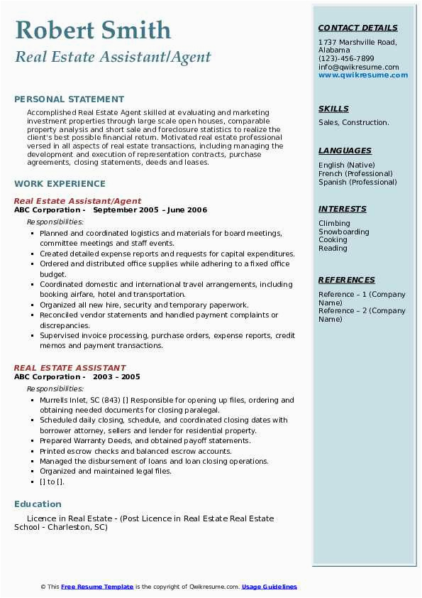 Real Estate Executive assistant Resume Sample Real Estate assistant Resume Samples