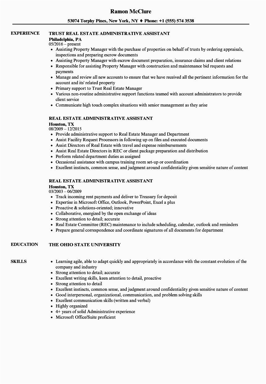 Real Estate Executive assistant Resume Sample Real Estate Resume Sample Modern Real Estate Administrative assistant