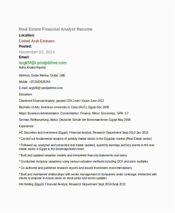 Real Estate Financial Analyst Resume Sample Financial Analyst Resume 12 Pdf Word Documents Download