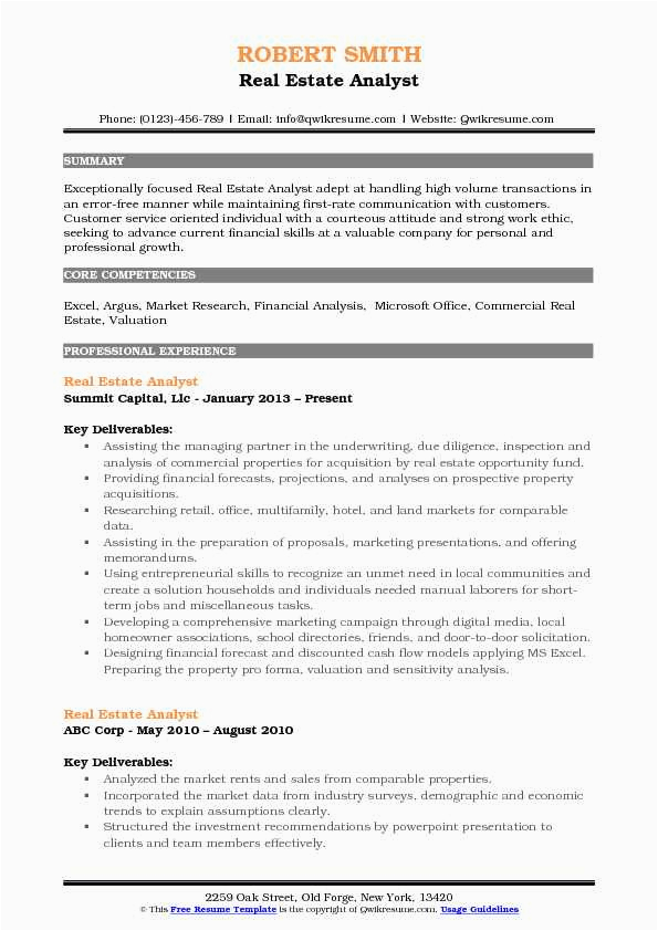 Real Estate Financial Analyst Resume Sample Real Estate Analyst Resume Samples