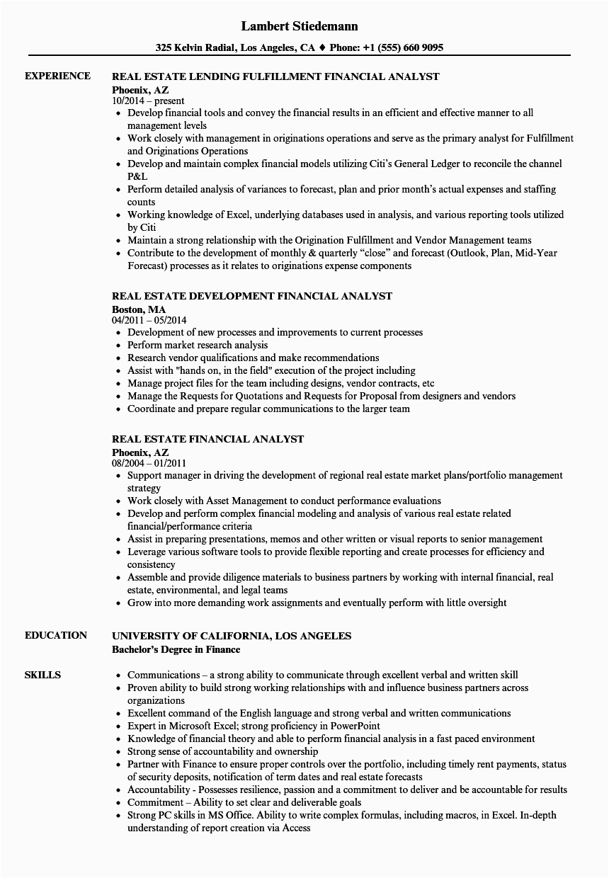 Real Estate Financial Analyst Resume Sample Real Estate Financial Analyst Resume Samples