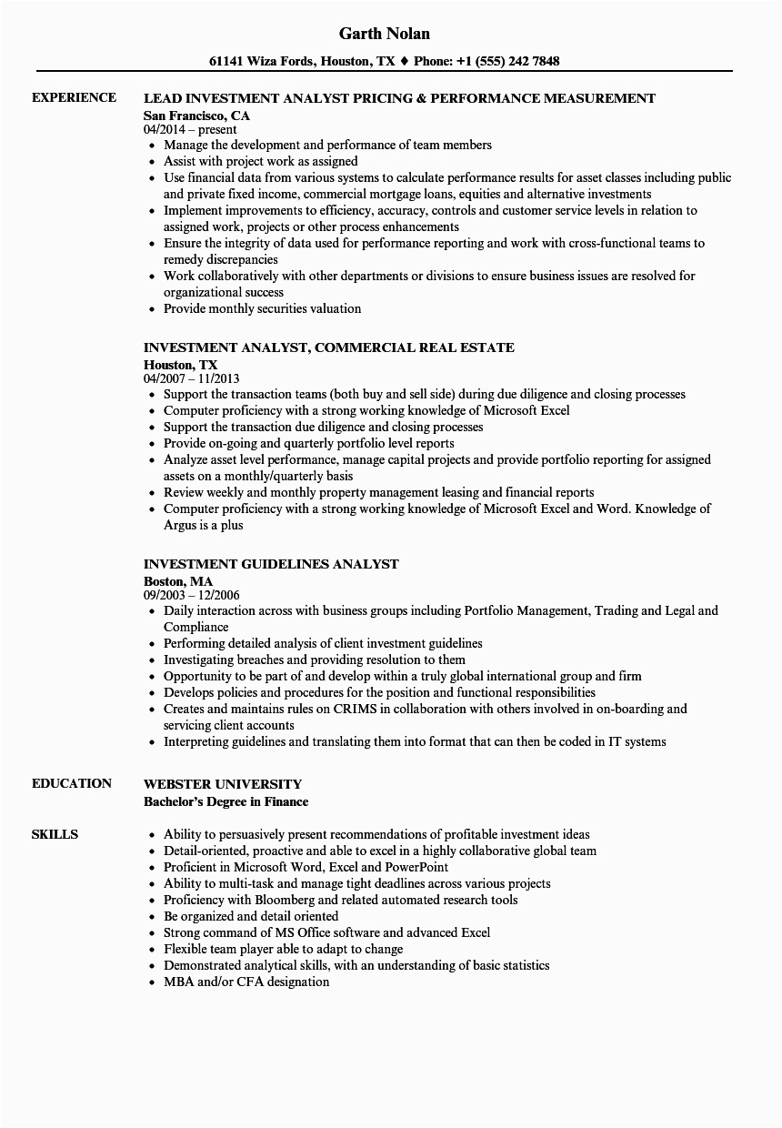 Real Estate Investment Analyst Resume Samples Investment Analyst Analyst Resume Samples