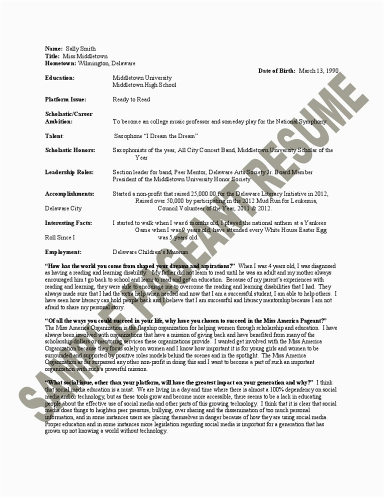Resume for A Beauty Pageant Sample 6 Sample Pageant Resume Digital & social Media