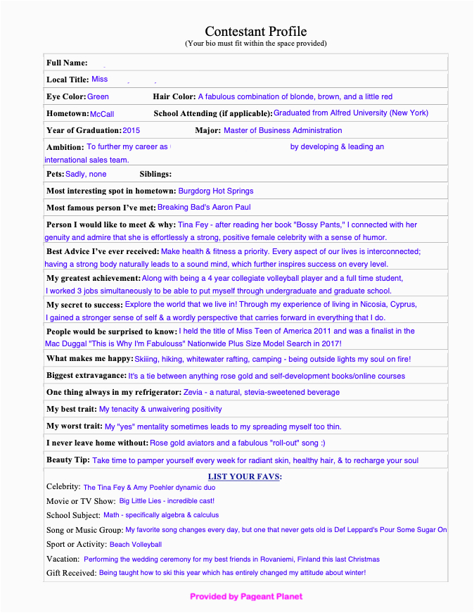 Resume for A Beauty Pageant Sample Pageant Paperwork & Resume Examples Templates and Tips Pageant