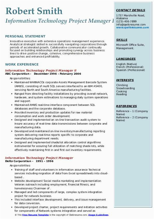 Resume Sample for 5 Year Experience Technology Information Technology Project Manager Resume Samples