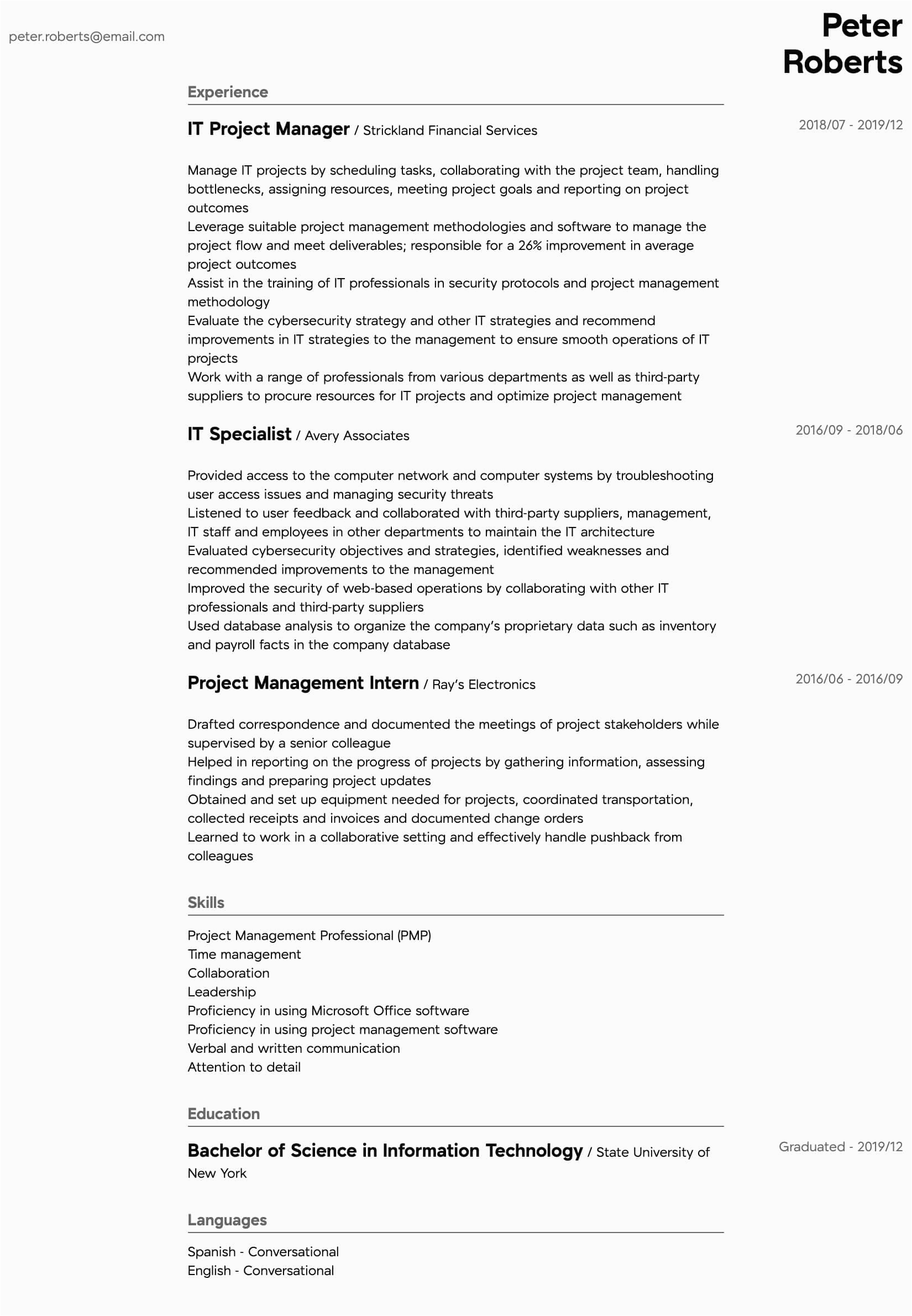 Resume Sample for 5 Year Experience Technology Information Technology Resume Samples All Experience Levels