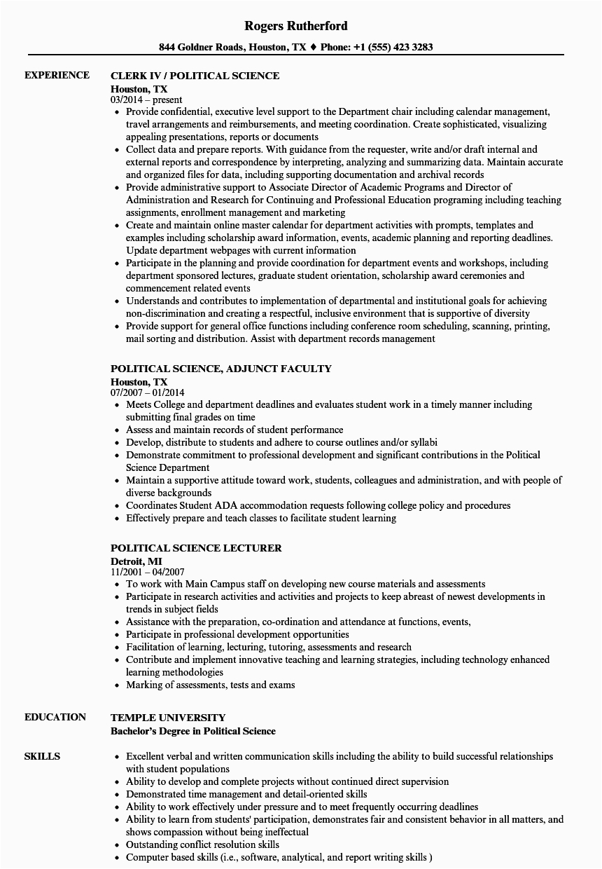 Resume Sample for Political Science Job Political Science Resume Samples